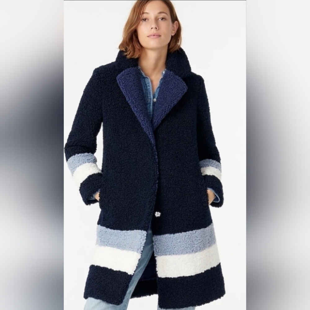 J. CREW Ariana Colorblock Sherpa Teddy Coat Sz M